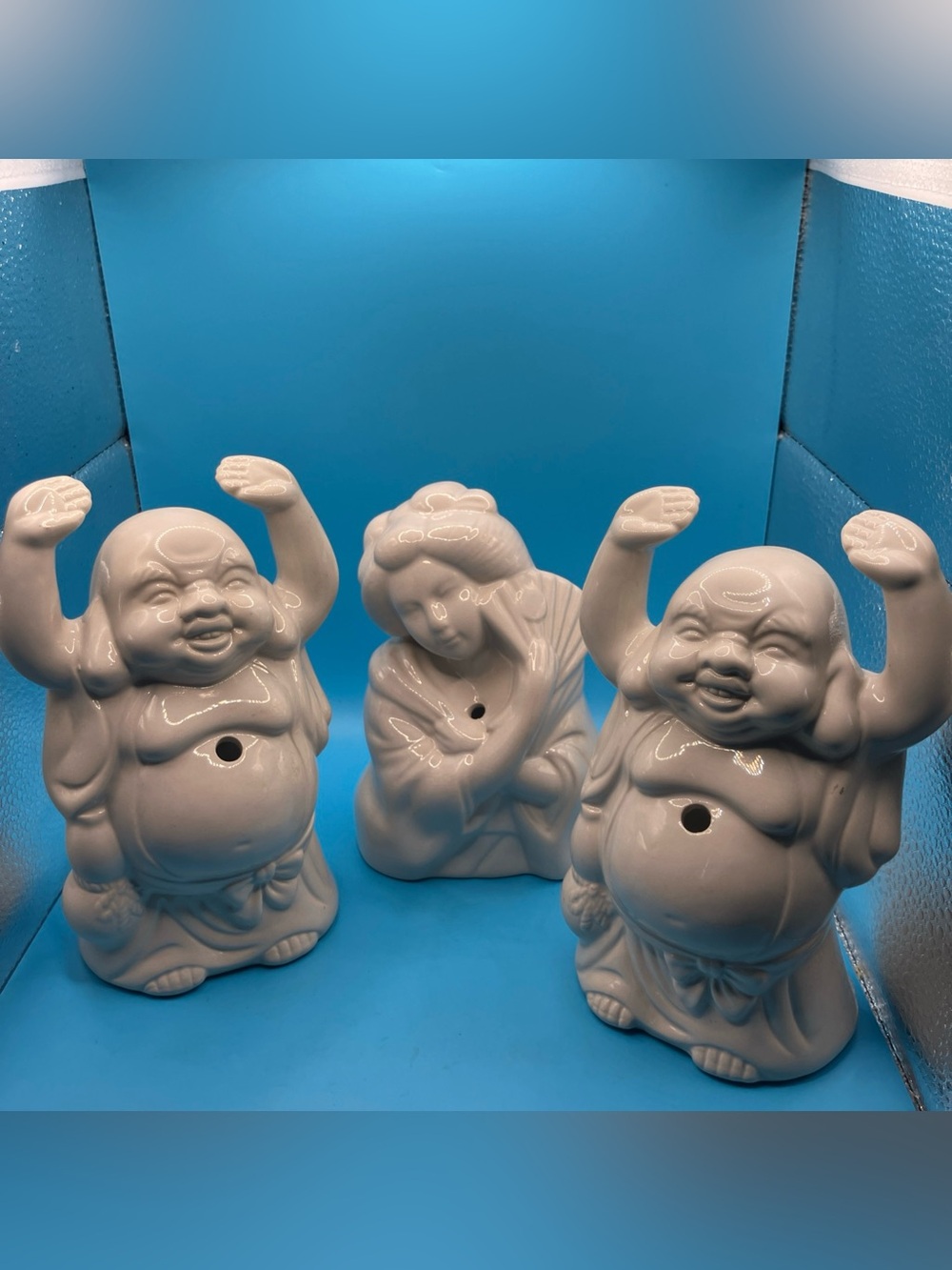 White Ceramic Buddha and Geisha Figurine Set - Decorative Home Accents